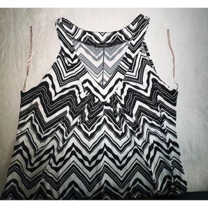 black and white chevron print sleeveless dress with a v-neck.